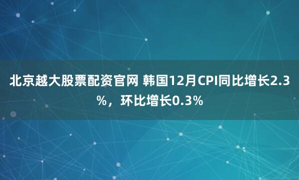 北京越大股票配资官网 韩国12月CPI同比增长2.3%，环比增长0.3%